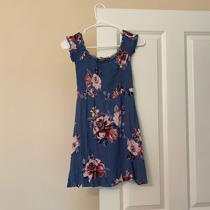 Blue Floral Smocked Off-The-Shoulder Mini Dress